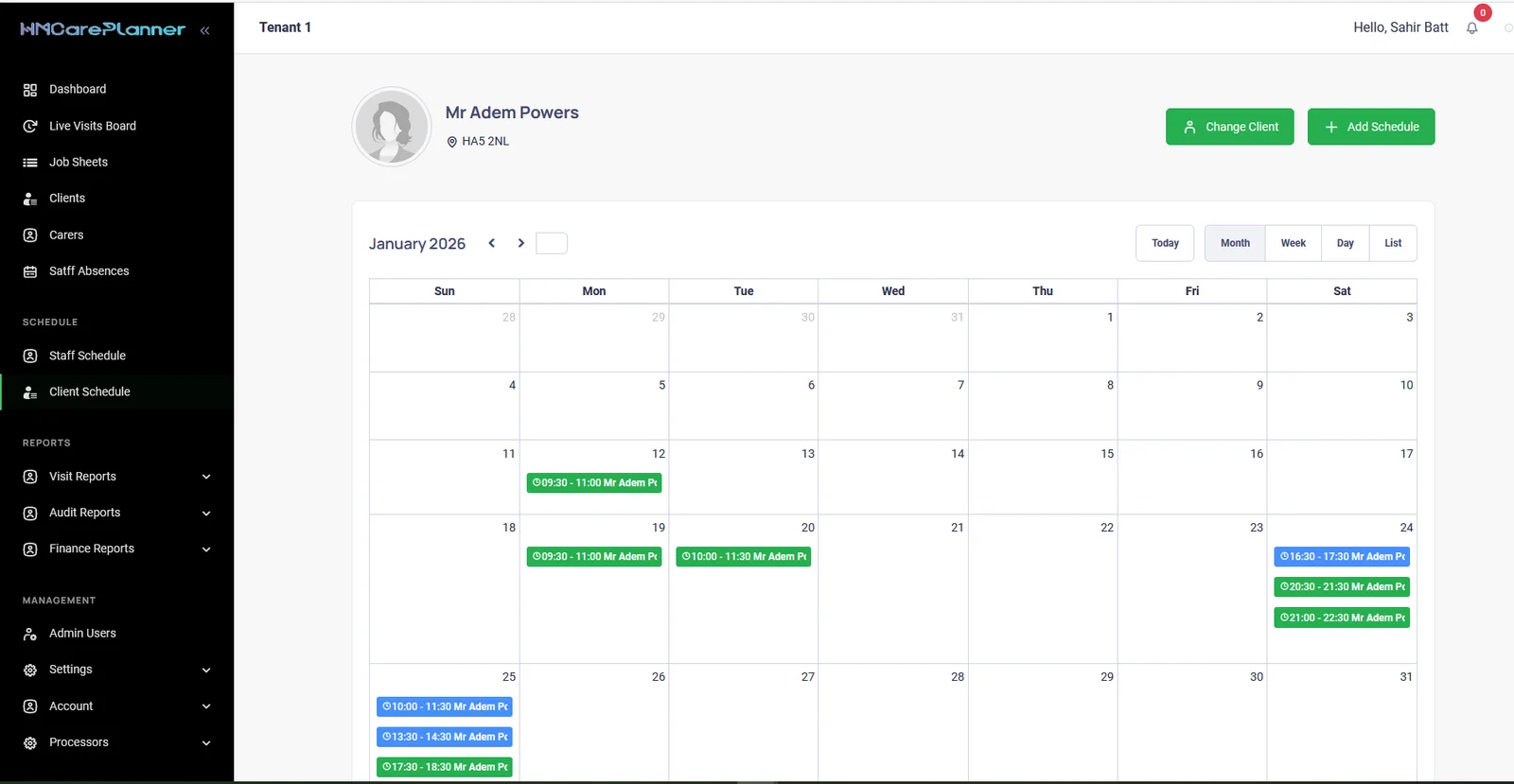 Care visit scheduling and rostering screenshot
