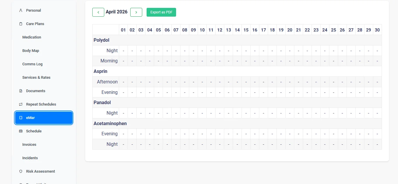 eMAR medication administration screenshot
