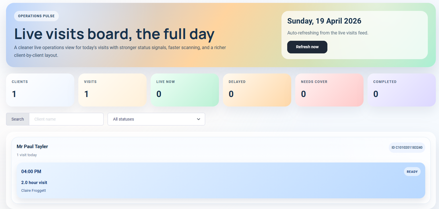 Live daily visit status screenshot
