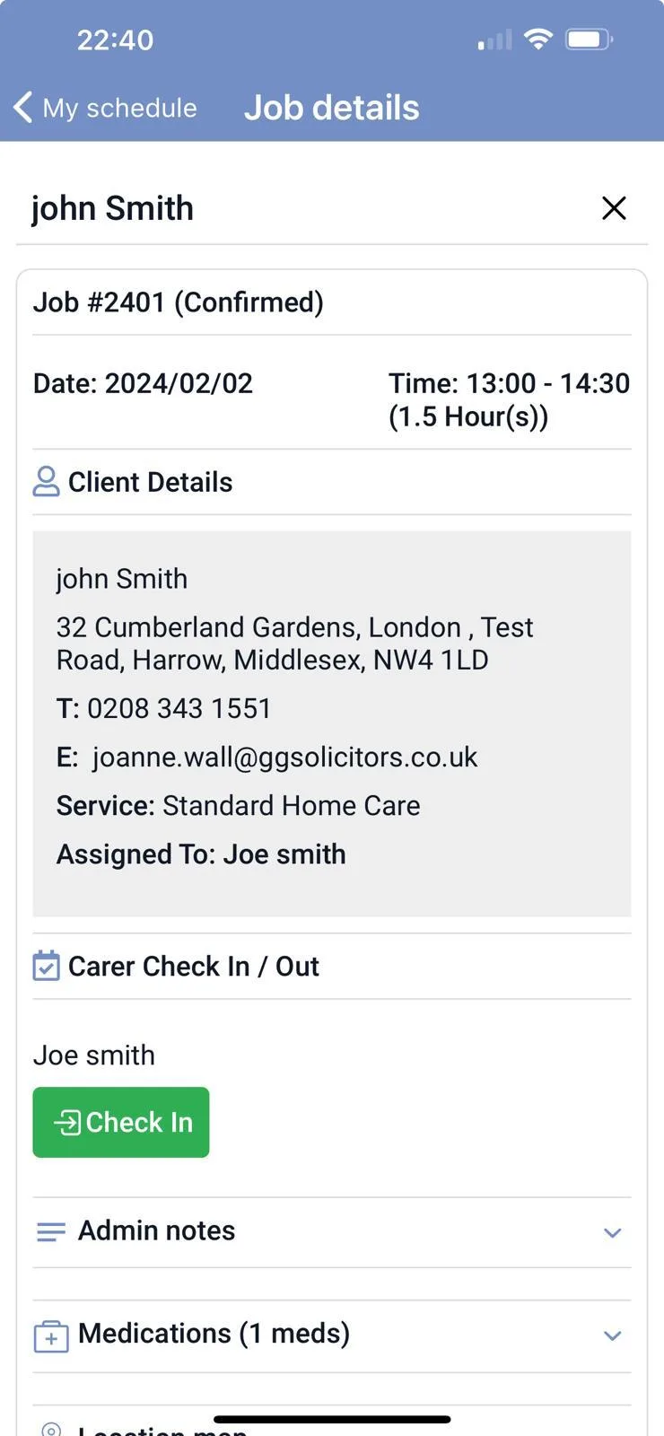 Mobile check-in and geo-location screenshot